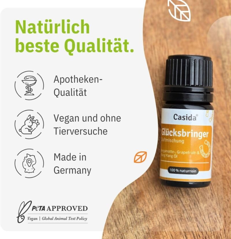 5 ml Glücksbringer Duftmischung | Ätherische Öle für Energie & Frische | Casida