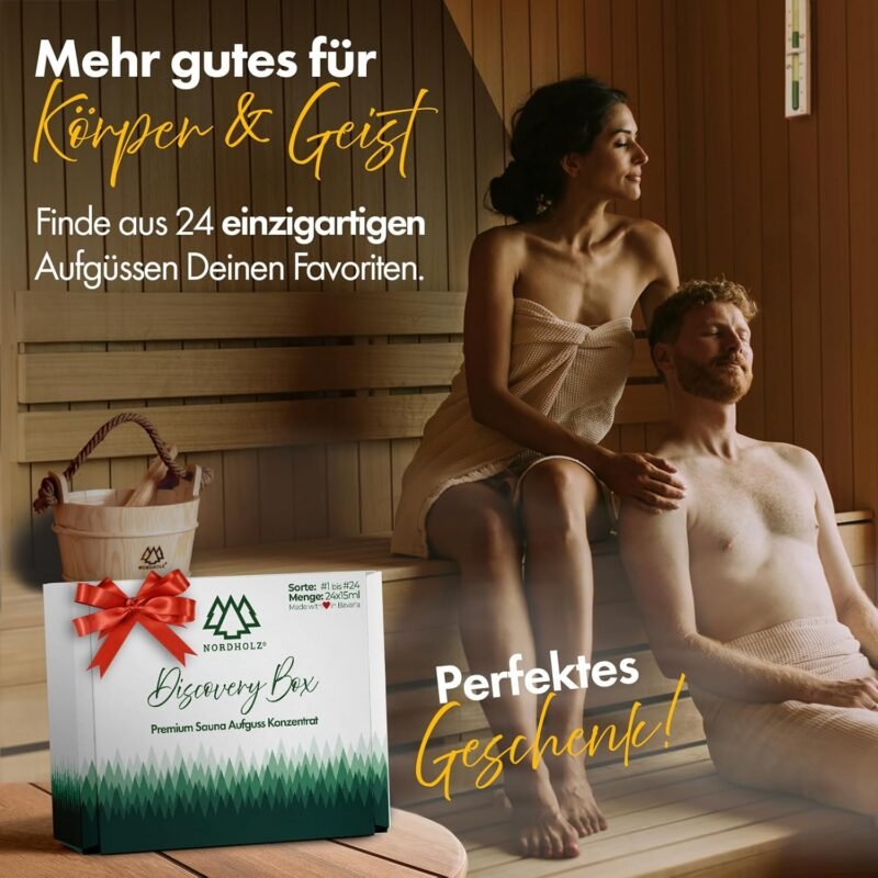 Saunaaufguss Discovery Box 24x15ml | 24 naturreine ätherische Öle für dein Saunaerlebnis | NORDHOLZ