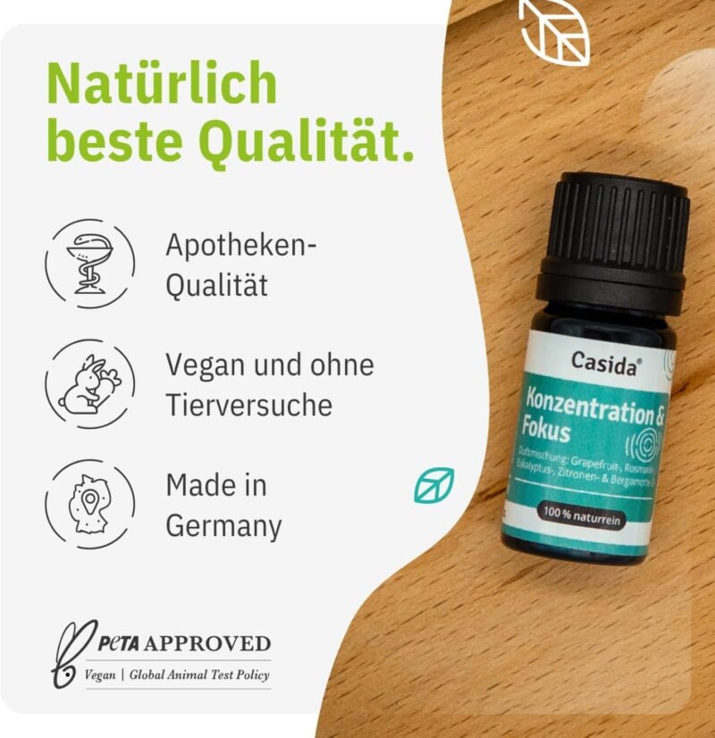 5 ml Konzentration Fokus Duftmischung | Ätherische Öle für mentale Leistung | Casida