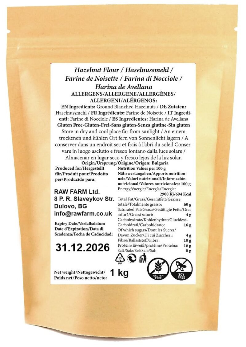 1kg Haselnussmehl – Fein gemahlen & glutenfrei – Für Keto & Backen | Raw Farm