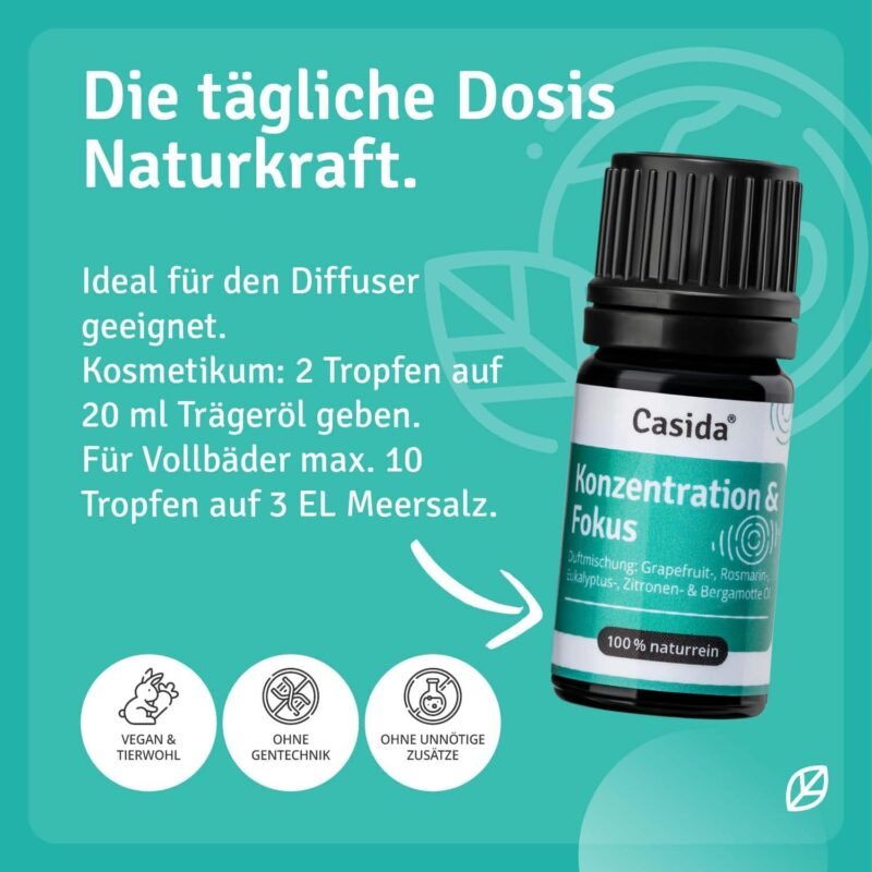 5 ml Konzentration Fokus Duftmischung | Ätherische Öle für mentale Leistung | Casida