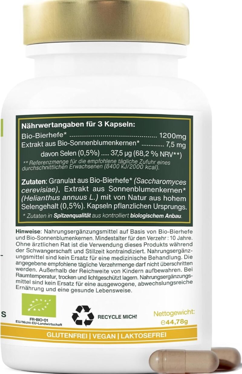 90 Bio Bierhefe Kapseln – mit Selen für Haare & Nägel | Amoseeds