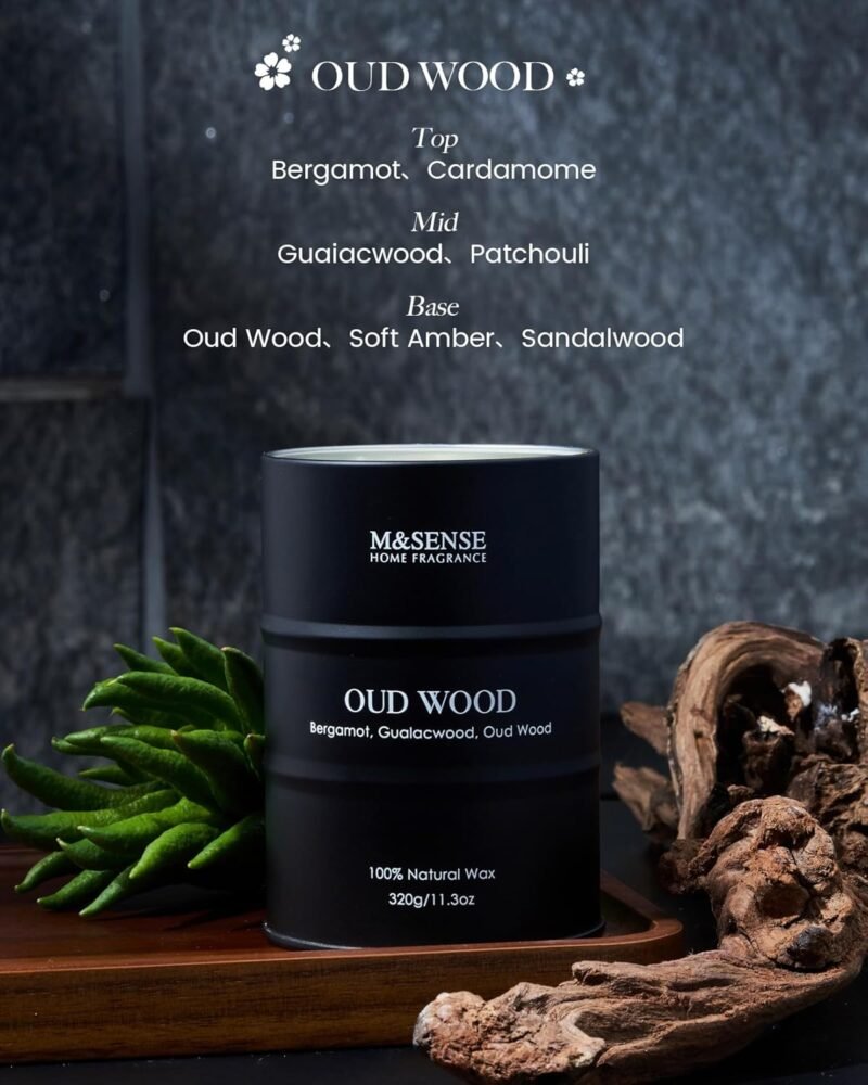 Oud Holz Duftkerze 320g | Natürliche Sojawachskerze mit 70h Brenndauer | M&SENSE