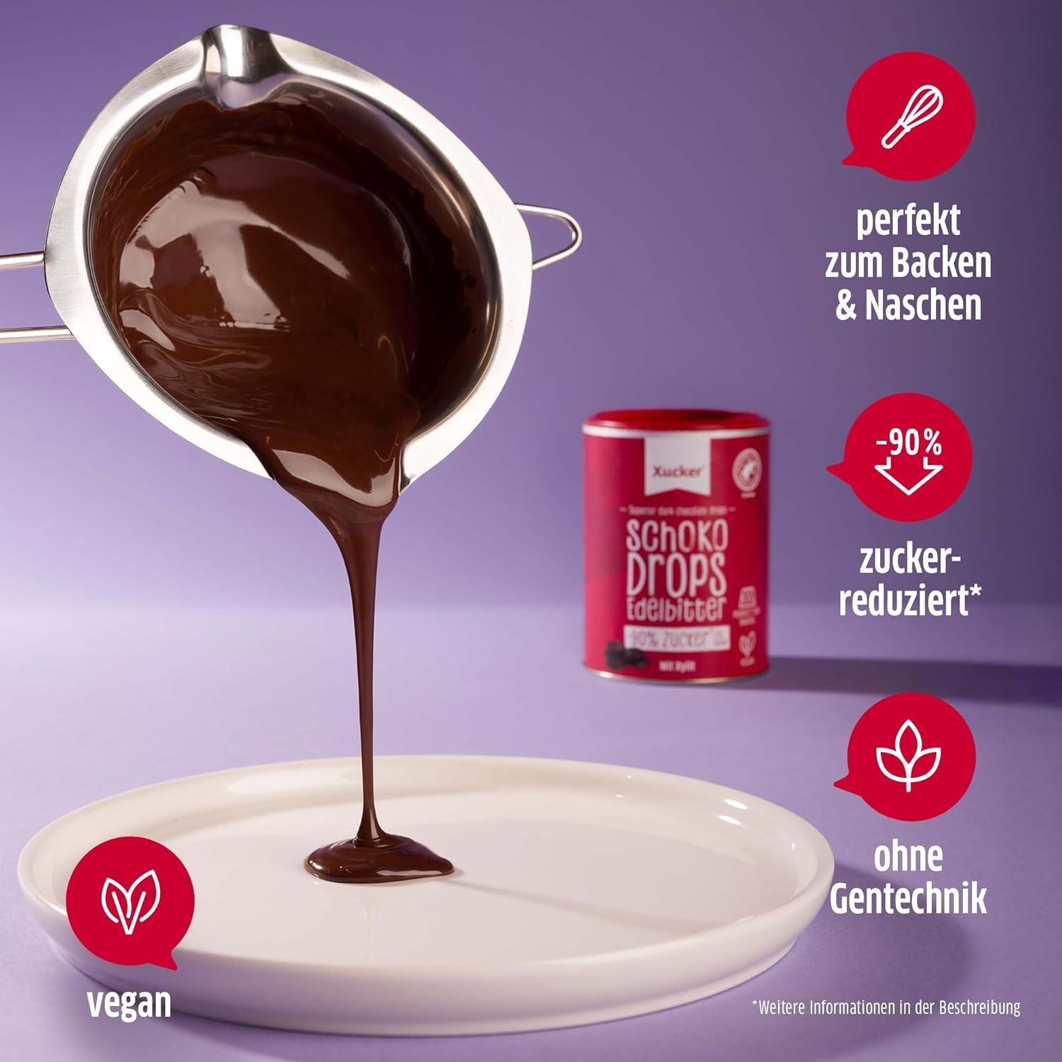 200g Edelbitter Schokodrops mit Xylit | Vegan & zuckerreduziert | Xucker