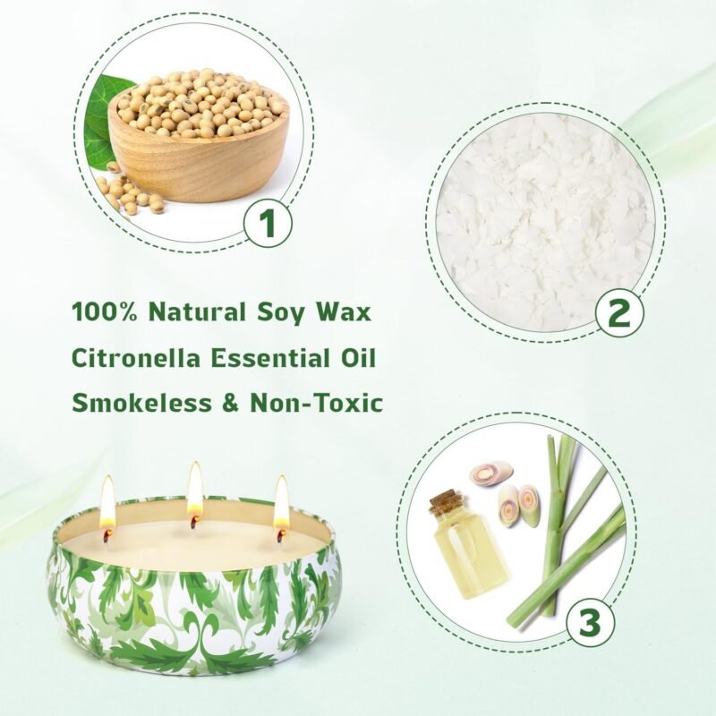 3x400ml Citronella Kerze Outdoor | 300h Duftkerzen mit 3 Dochten für Garten & Terrasse | Ldumoduw