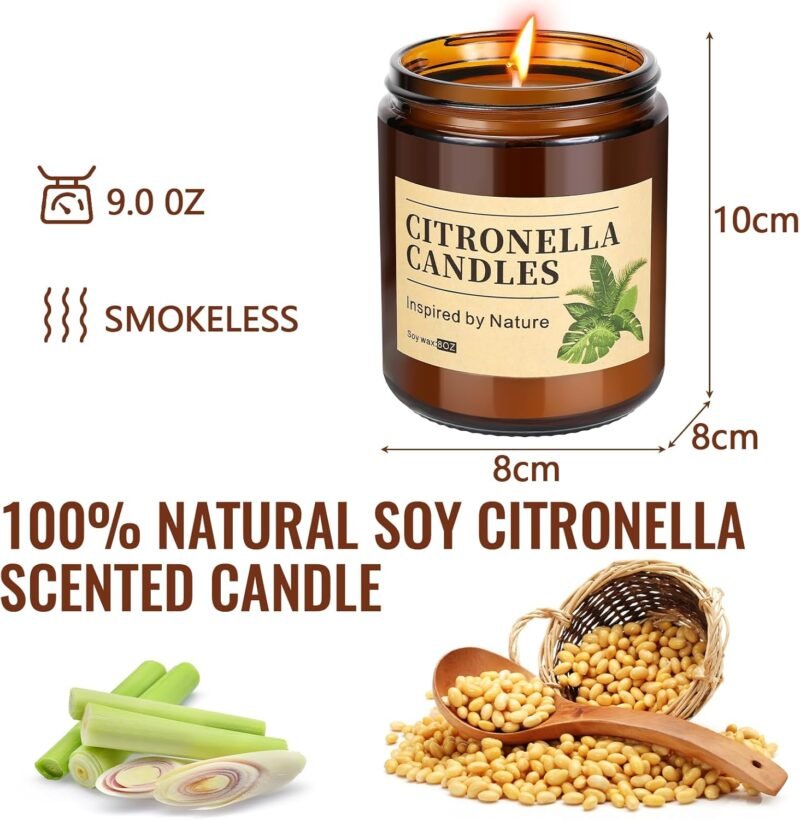 Citronella Kerze Outdoor Groß 3er Set | 240h natürliche Duftkerzen für Balkon & Terrasse | Auauraintt