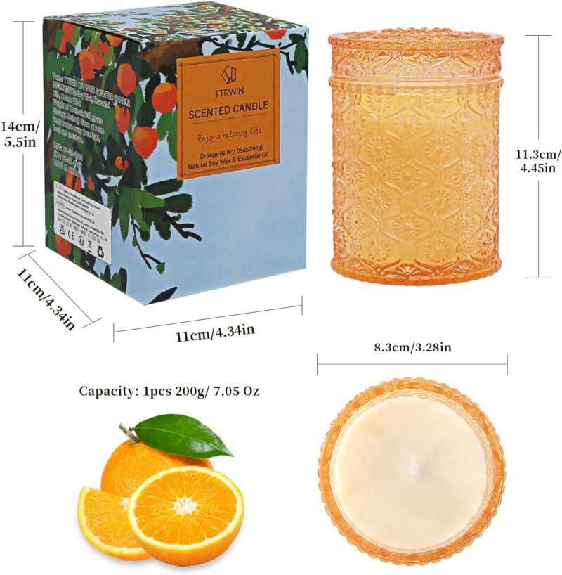 200g Duftkerze Orange – Natürliches Sojawachs mit 50h Brenndauer | TTRWIN