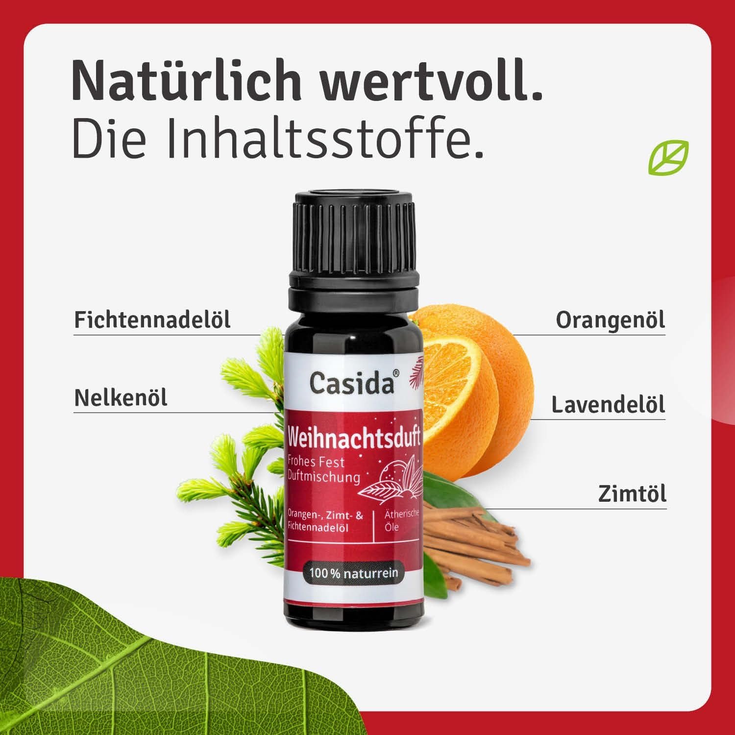 10 ml Weihnachtsduft Öl Frohes Fest | Ätherisches Weihnachtsöl mit Zimt & Orange | Casida