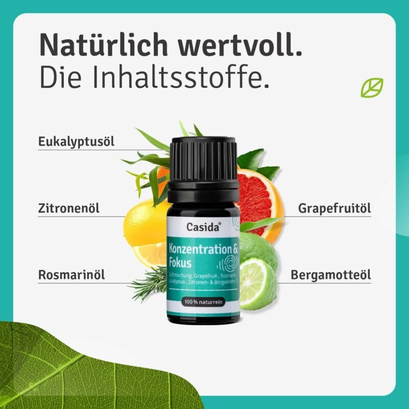 5 ml Konzentration Fokus Duftmischung | Ätherische Öle für mentale Leistung | Casida