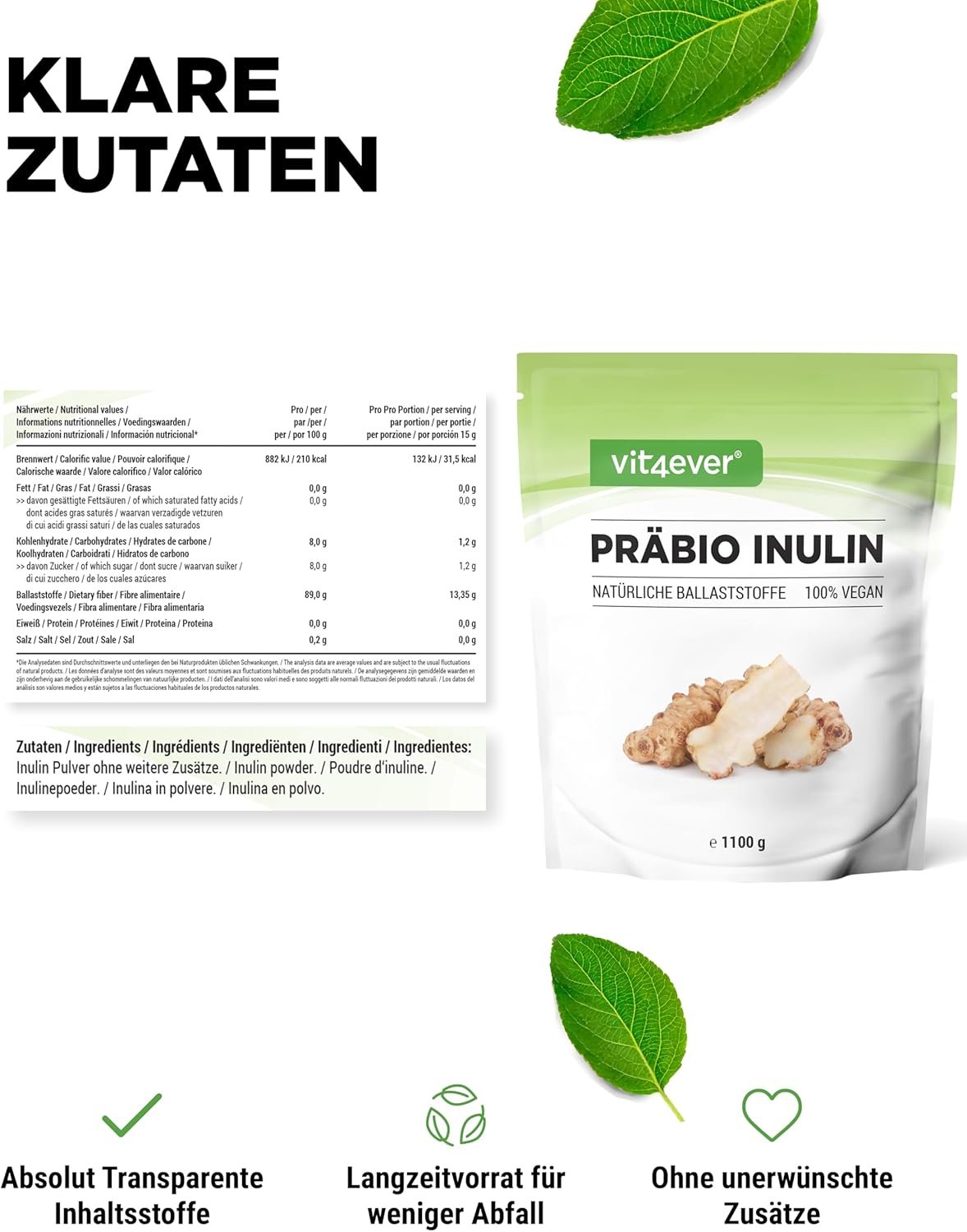 1100g Präbio Inulin Pulver – ballaststoffreich aus Chicorée-Wurzel | Vit4ever