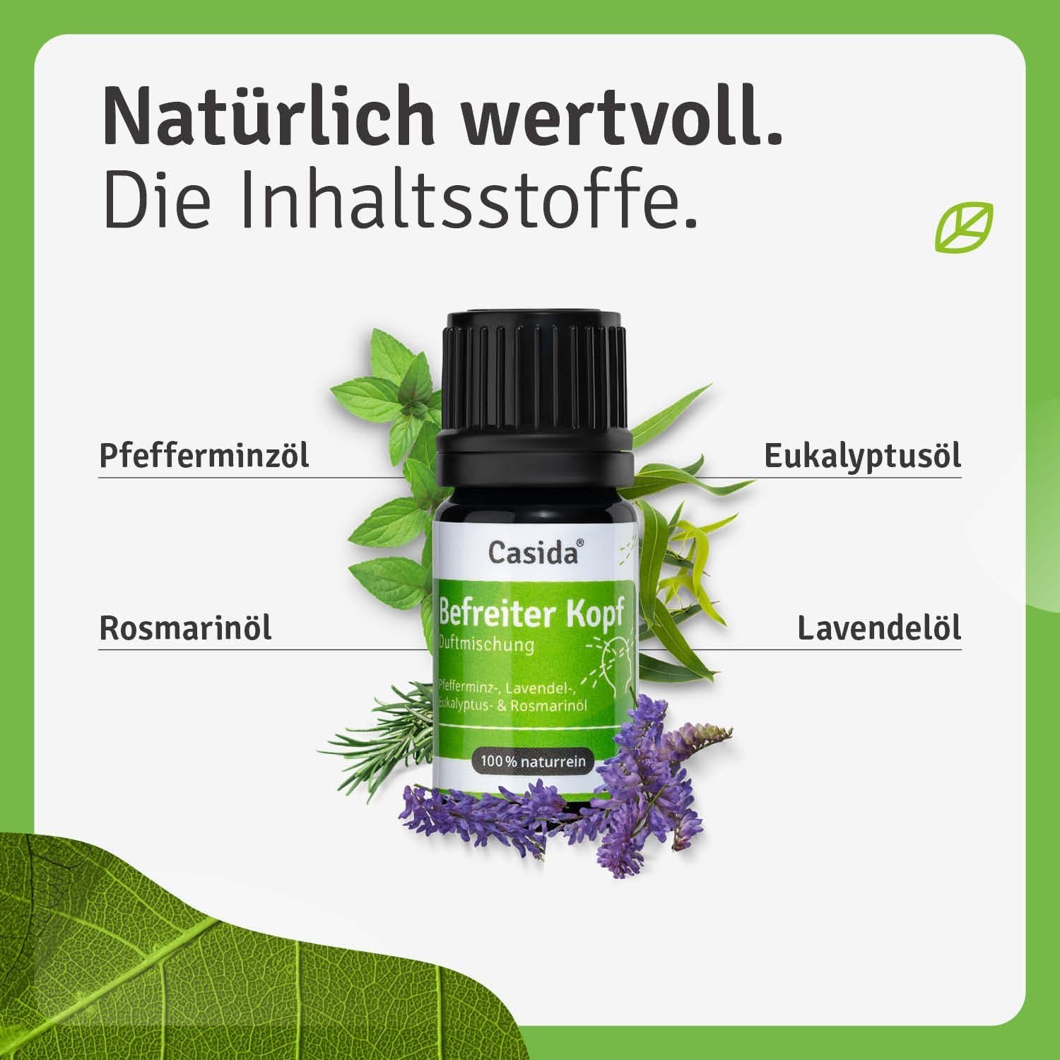 5 ml Casida Befreiter Kopf Duftmischung | Ätherisches Öl mit Pfefferminz & Eukalyptus