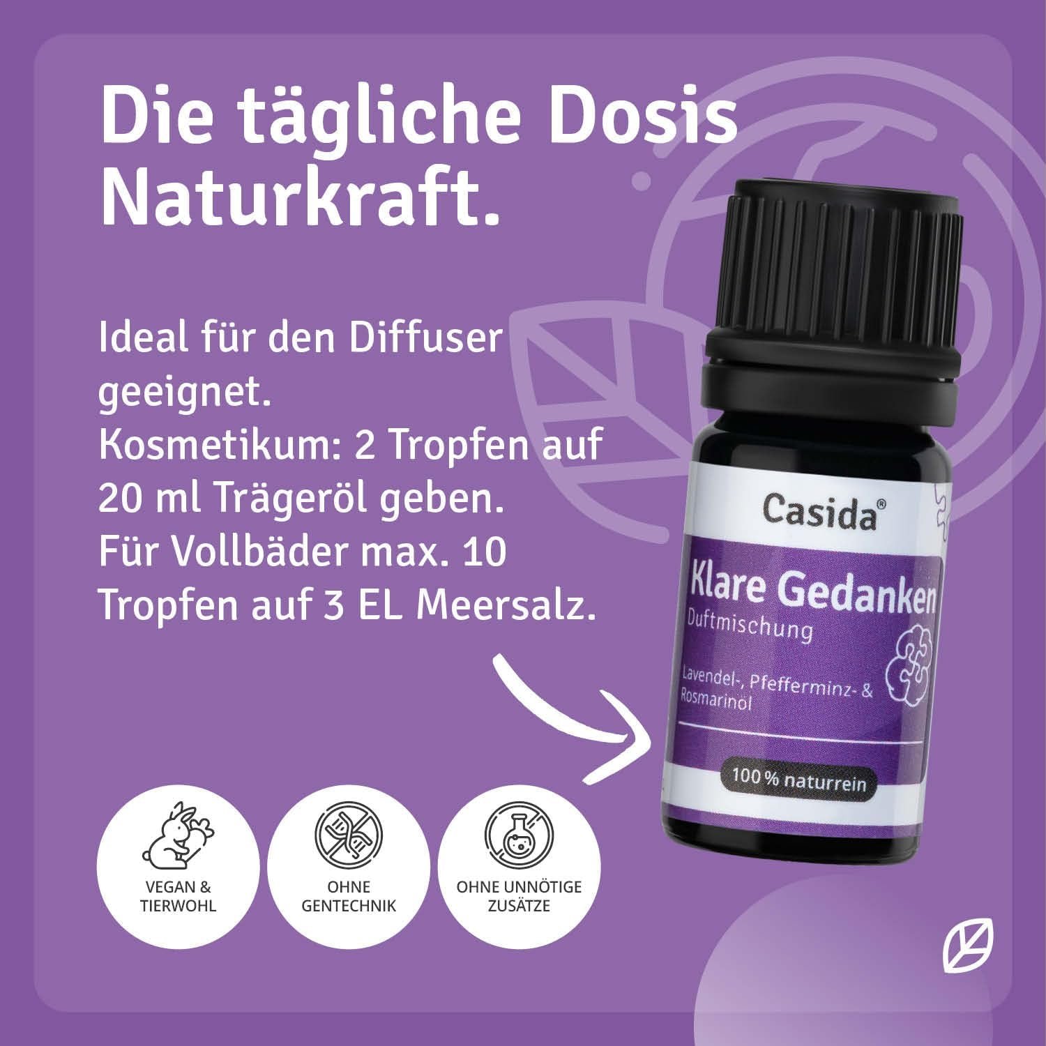 5 ml Klare Gedanken Duftmischung | Ätherische Öle für mehr Fokus & Klarheit | Casida