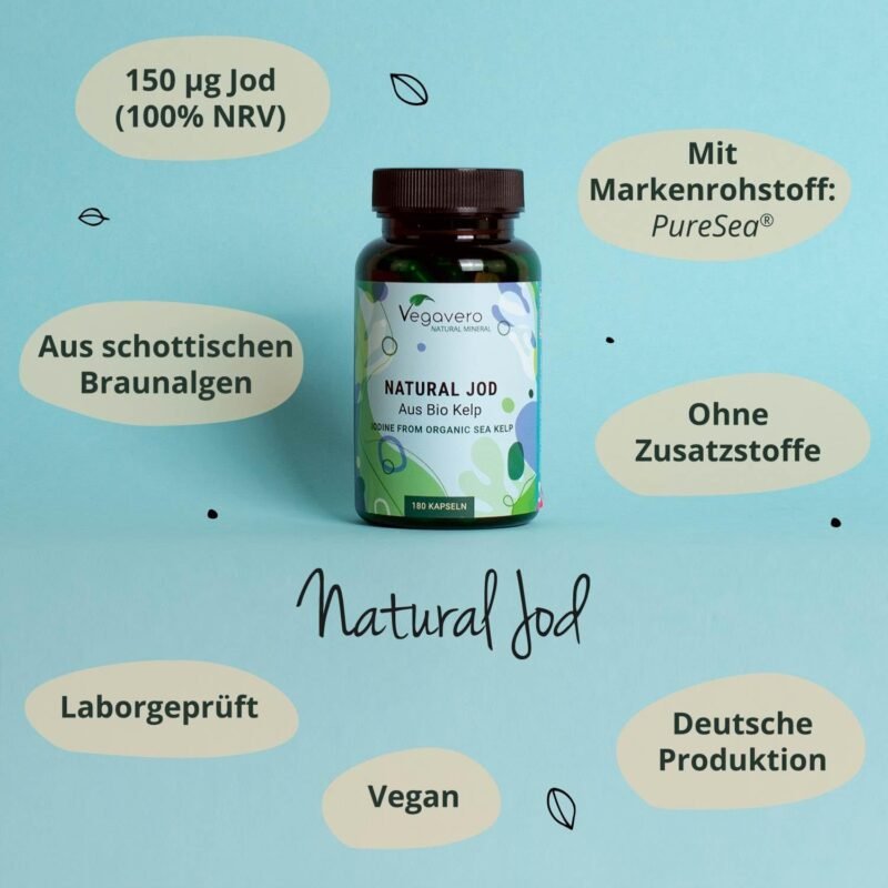 180 Jod aus Bio Kelp Kapseln – 150 µg reines Jod aus Braunalgen, vegan | Vegavero