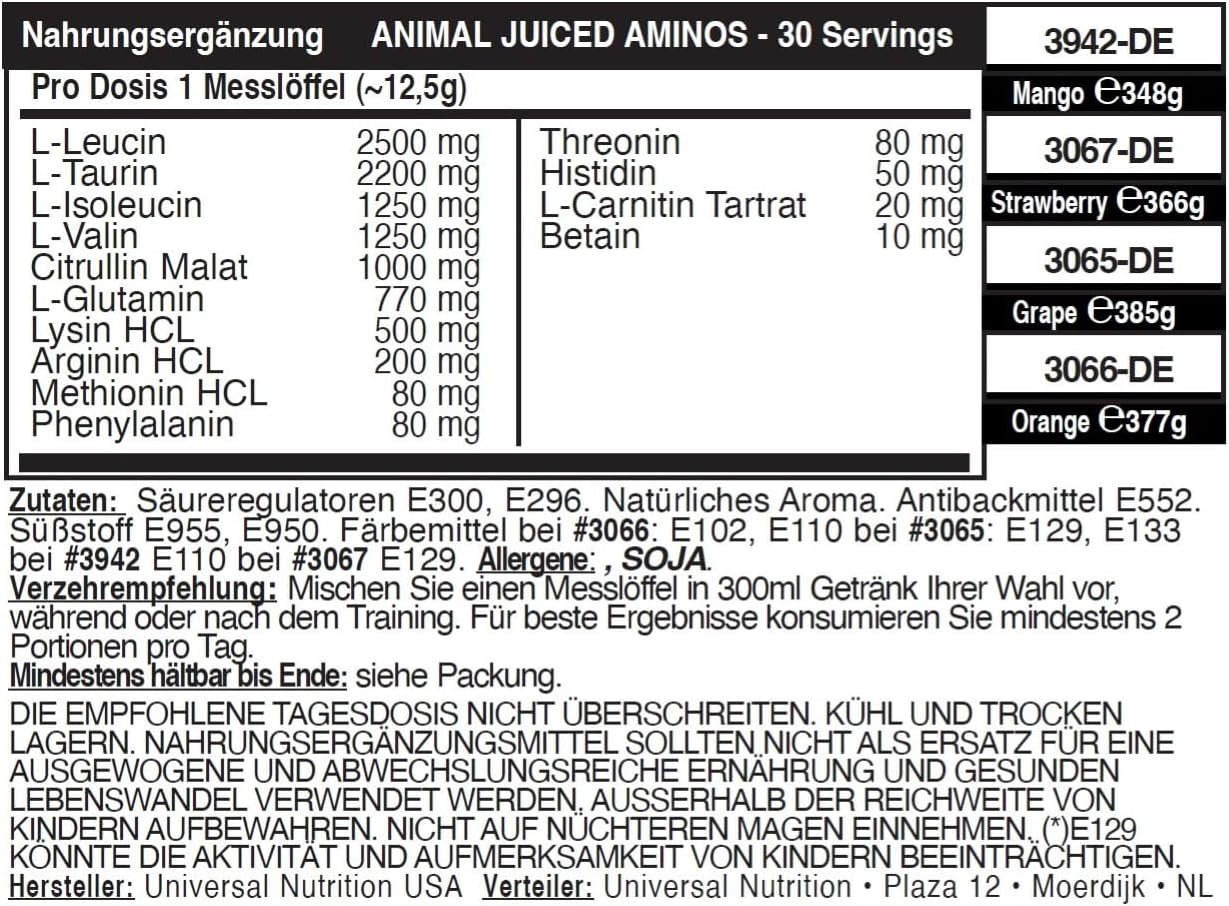 71h06WFUnmL._AC_SL1235_ 378g Juiced Aminos Strawberry Limeade – Post-Workout mit EAA & BCAA | ANIMAL