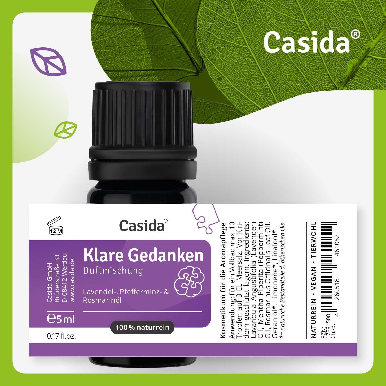 5 ml Klare Gedanken Duftmischung | Ätherische Öle für mehr Fokus & Klarheit | Casida