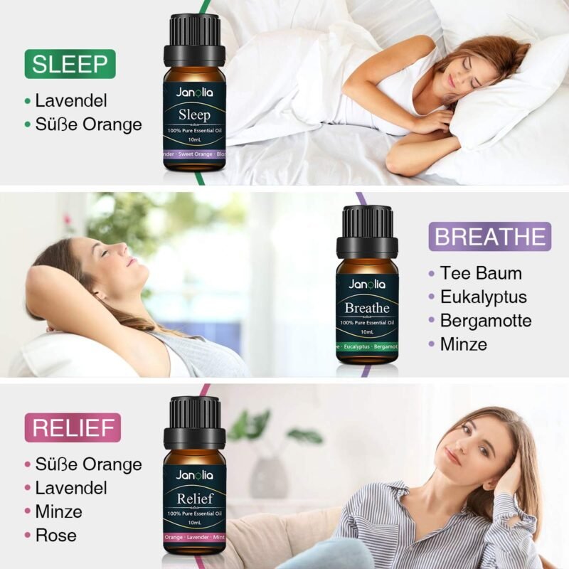 10 ml pro Stück-Ätherisches Öle Set | Upgrade-Paket für Entspannung & Schlaf | Janolia