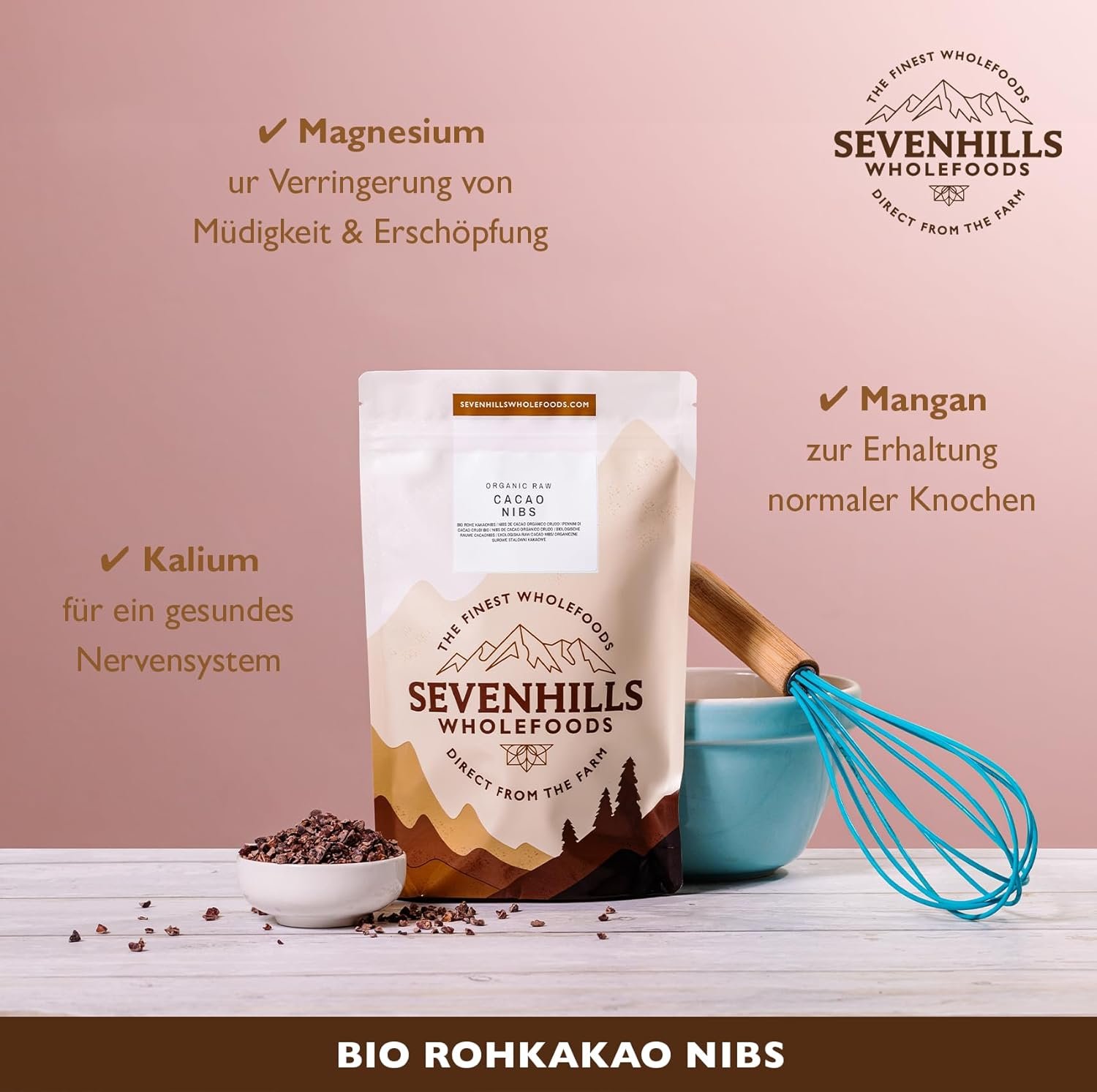1800 g Roh Kakaonibs Bio – Naturbelassen & nährstoffreich, Rohkostqualität | Sevenhills Wholefoods