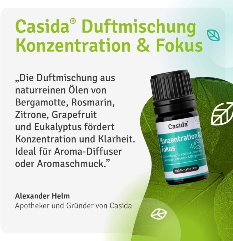 5 ml Konzentration Fokus Duftmischung | Ätherische Öle für mentale Leistung | Casida