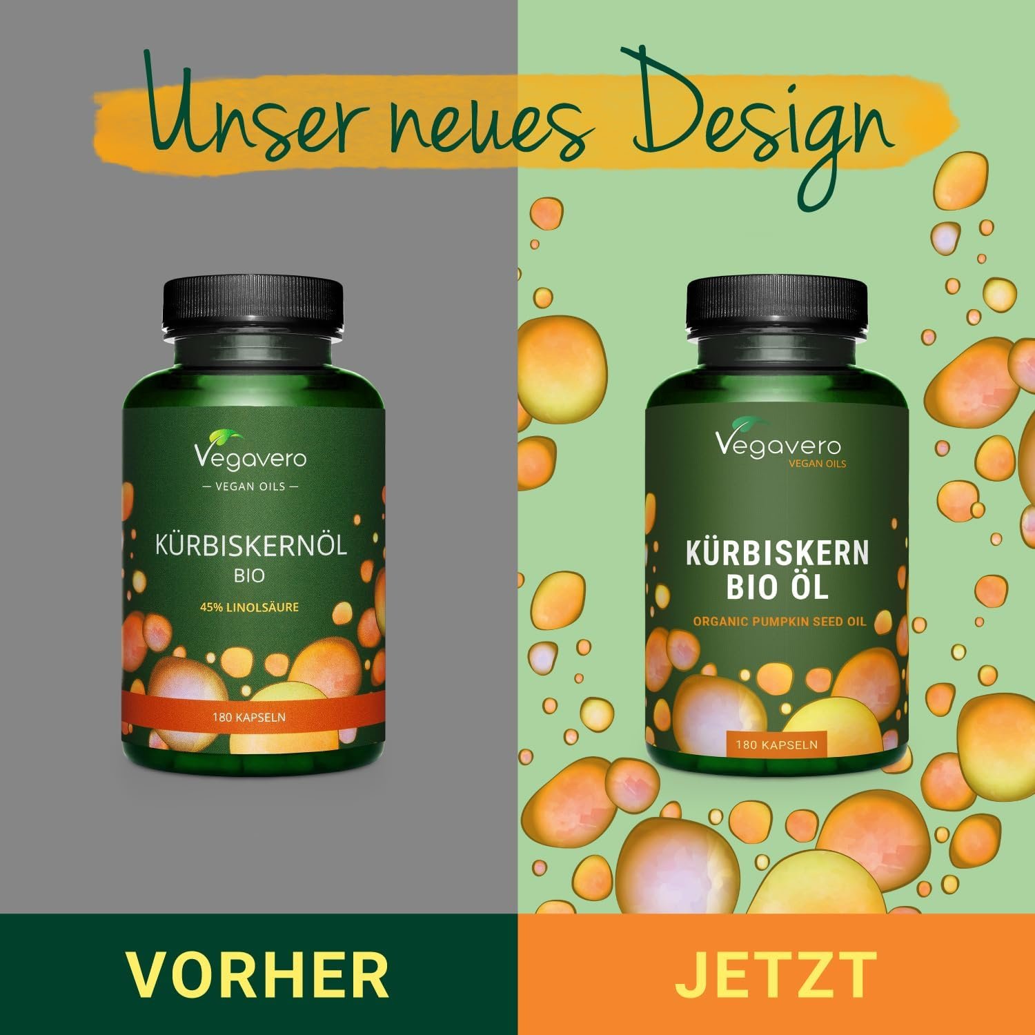 180 Kürbiskernöl Kapseln Bio – kaltgepresst & vegan ohne Zusätze | Vegavero