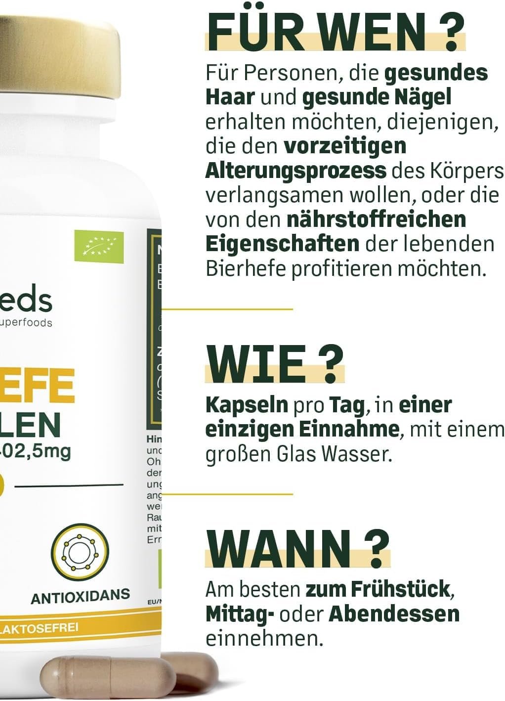 90 Bio Bierhefe Kapseln – mit Selen für Haare & Nägel | Amoseeds