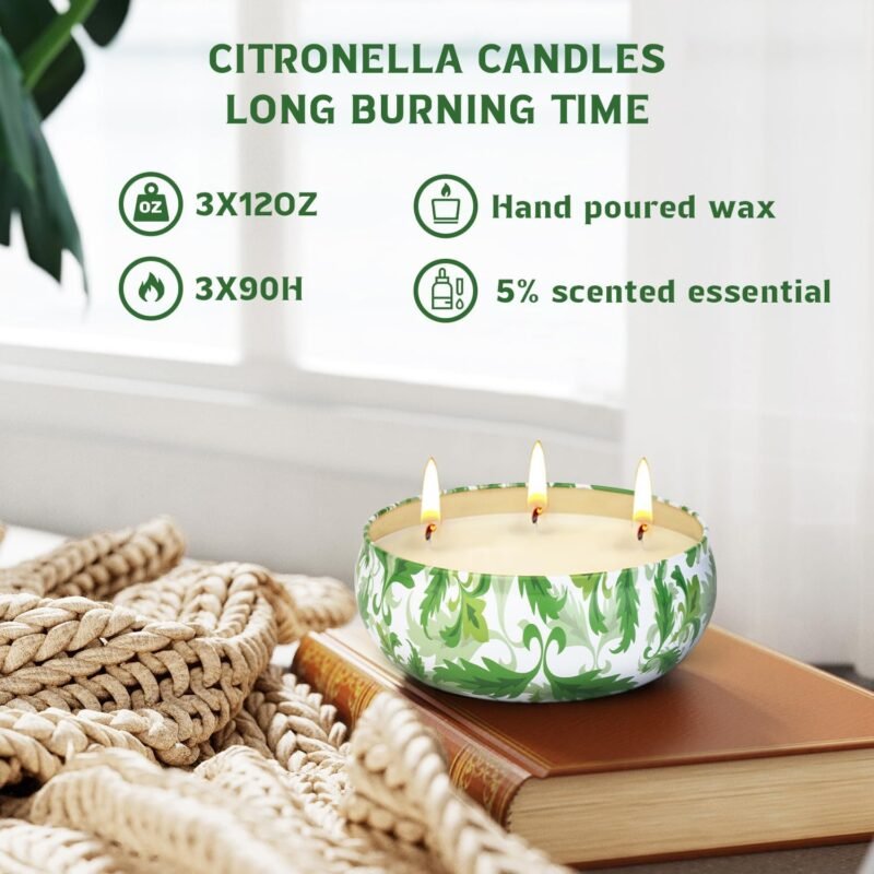 3x400ml Citronella Kerze Outdoor | 300h Duftkerzen mit 3 Dochten für Garten & Terrasse | Ldumoduw