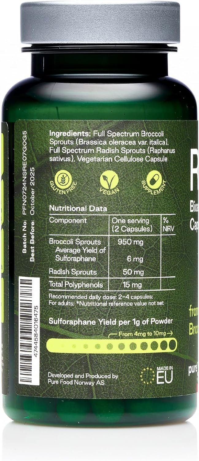 60 Kapseln Brokkoli Kapseln Bio aus Vollspektrum-Sprossen vegan | Pure Food Norway