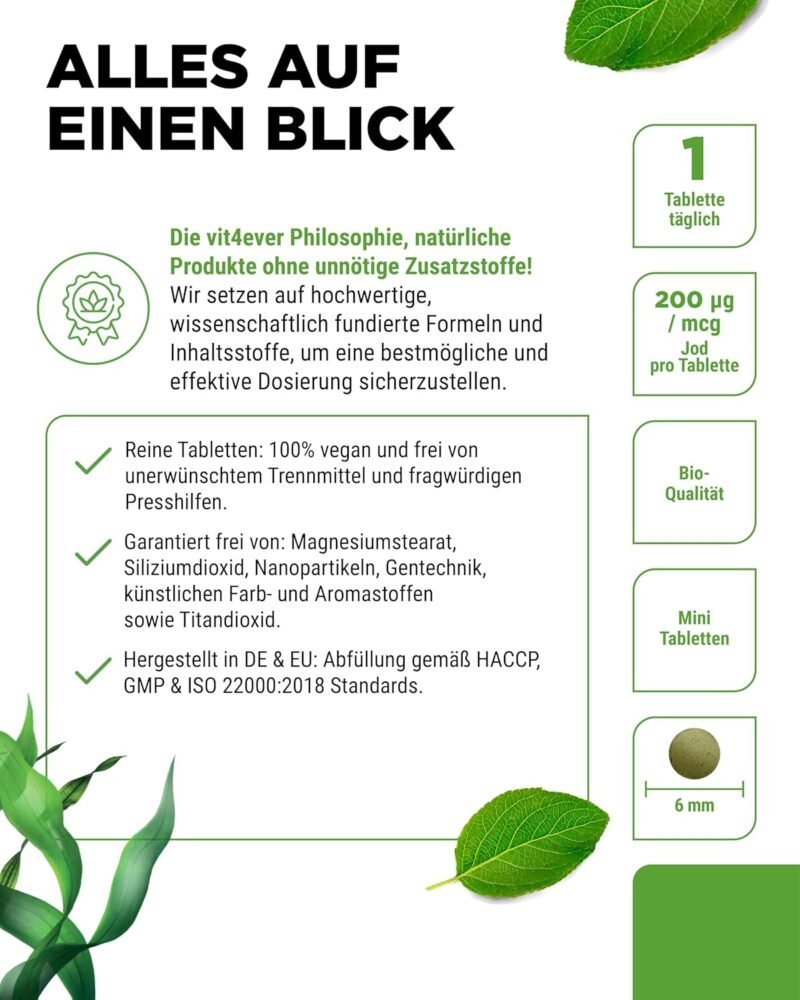 365 Bio Kelp Jod Tabletten – 200 µg natürliches Jod aus Braunalgen, vegan & hochdosiert | Vit4ever
