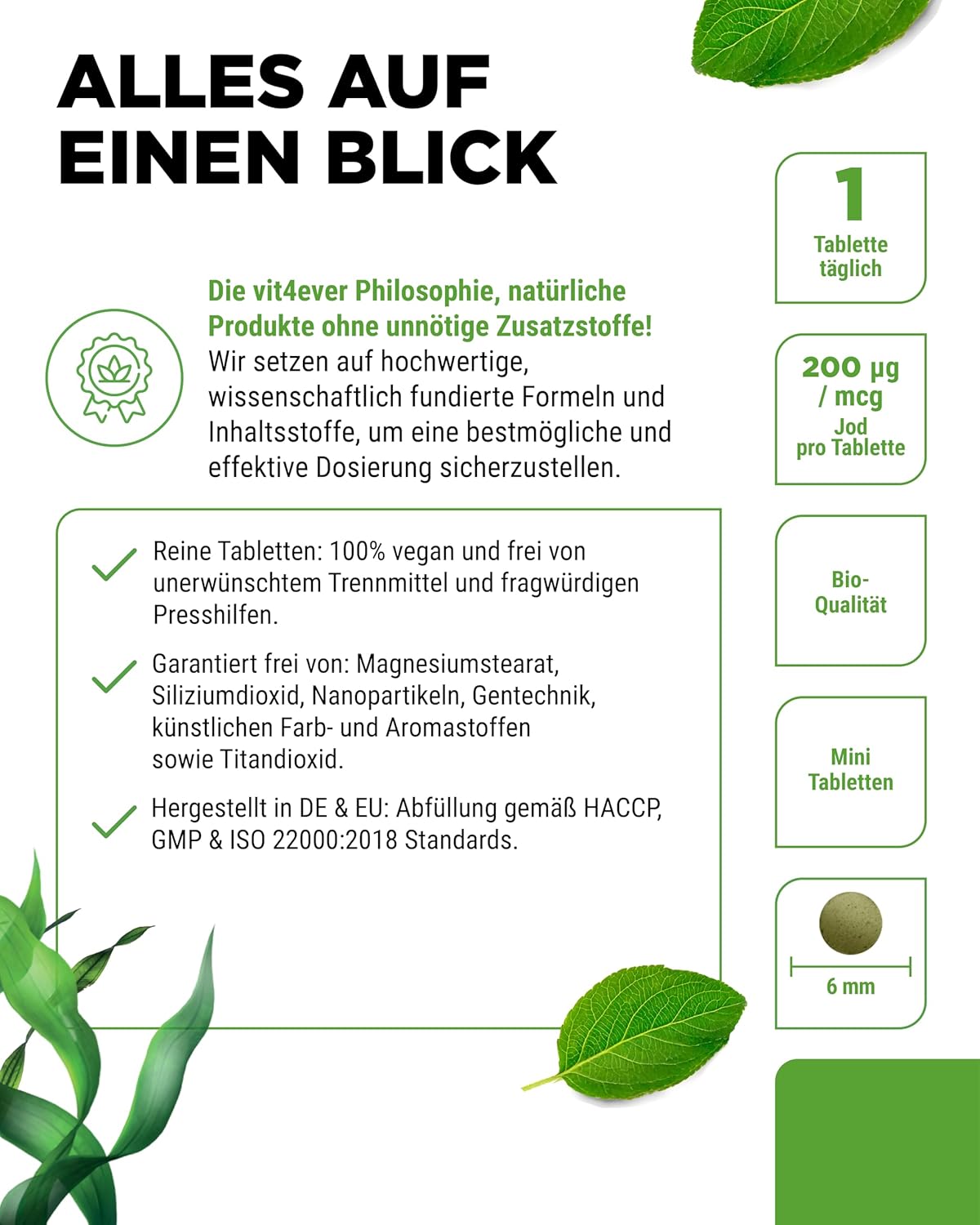 365 Bio Kelp Jod Tabletten – 200 µg natürliches Jod aus Braunalgen, vegan & hochdosiert | Vit4ever