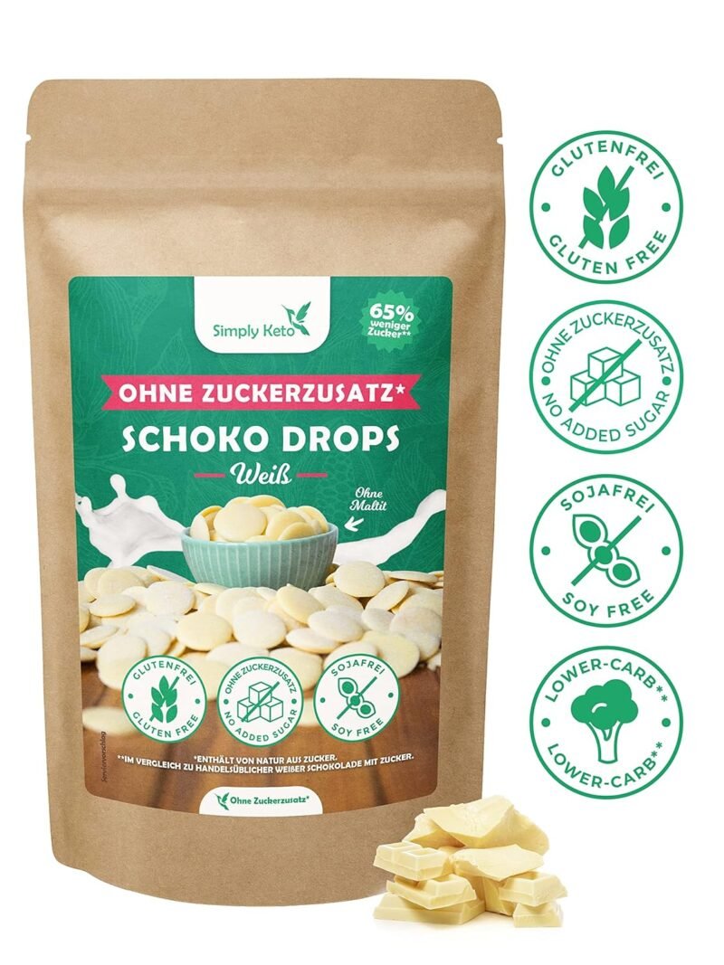 200g Weiße Schokodrops ohne Zuckerzusatz | Simply Keto