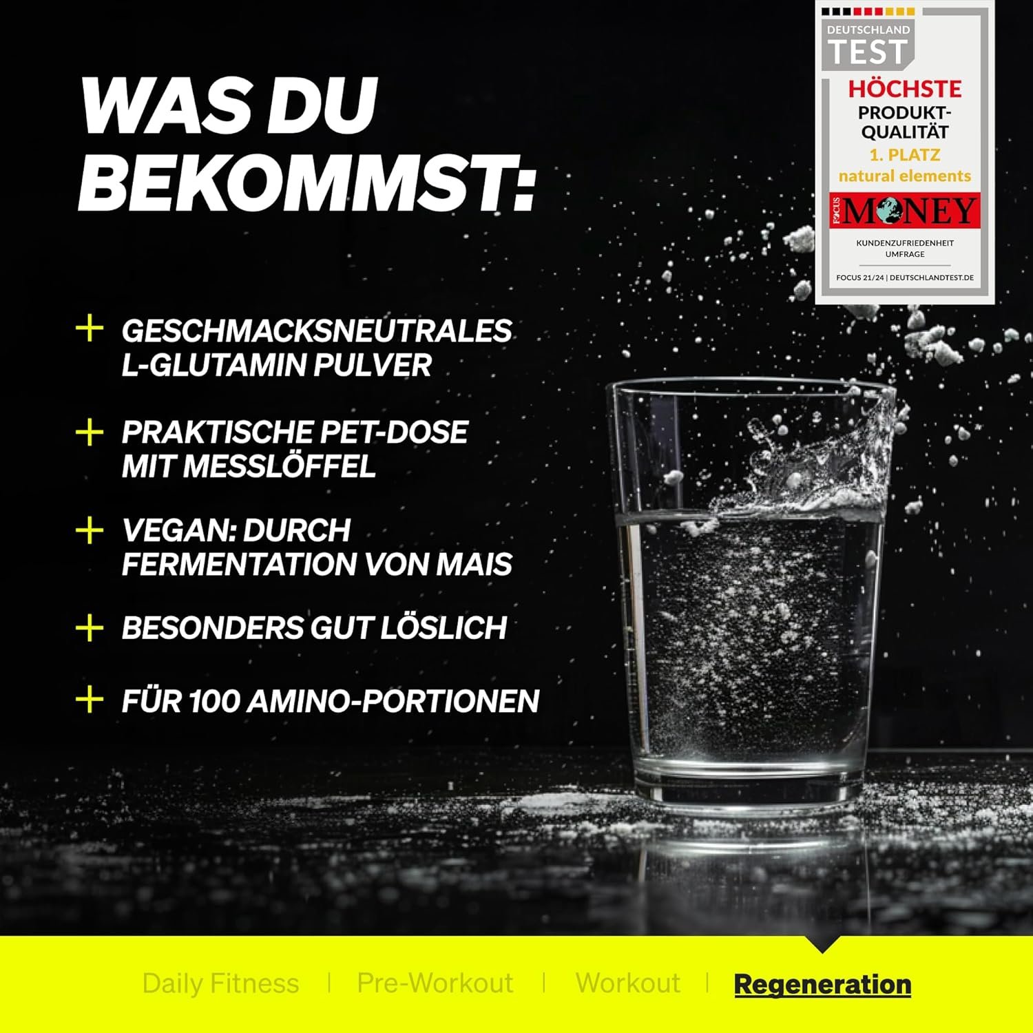 500g L-Glutamin Pulver – Reines veganes Aminosäurepulver ohne Zusätze | Natural Elements