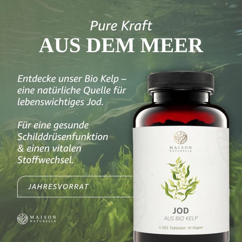365 Bio Kelp Jod Kapseln – Natürliche Jodquelle aus Braunalgen, rein & vegan | MAISON NATURELLE