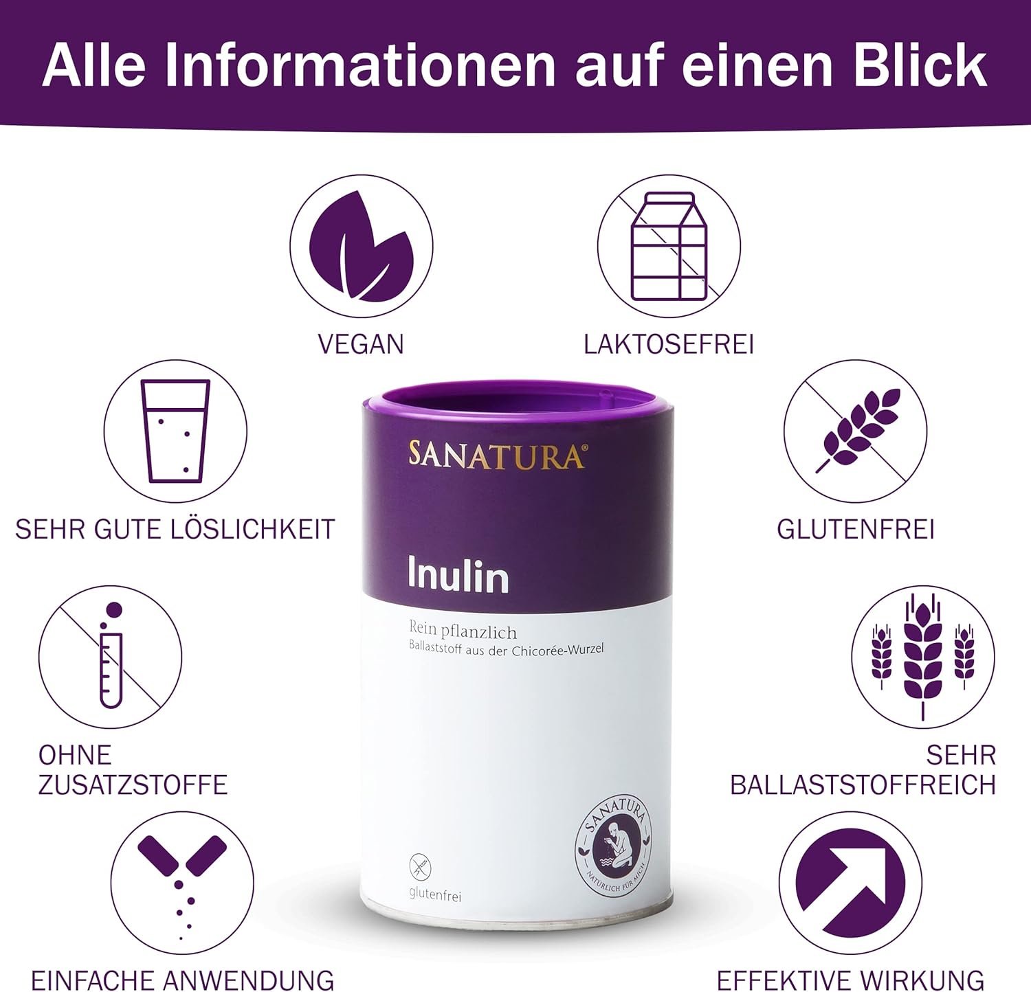 250g Inulin Pulver Bio – aus Chicorée-Wurzel, vegan & ballaststoffreich | Sanatura