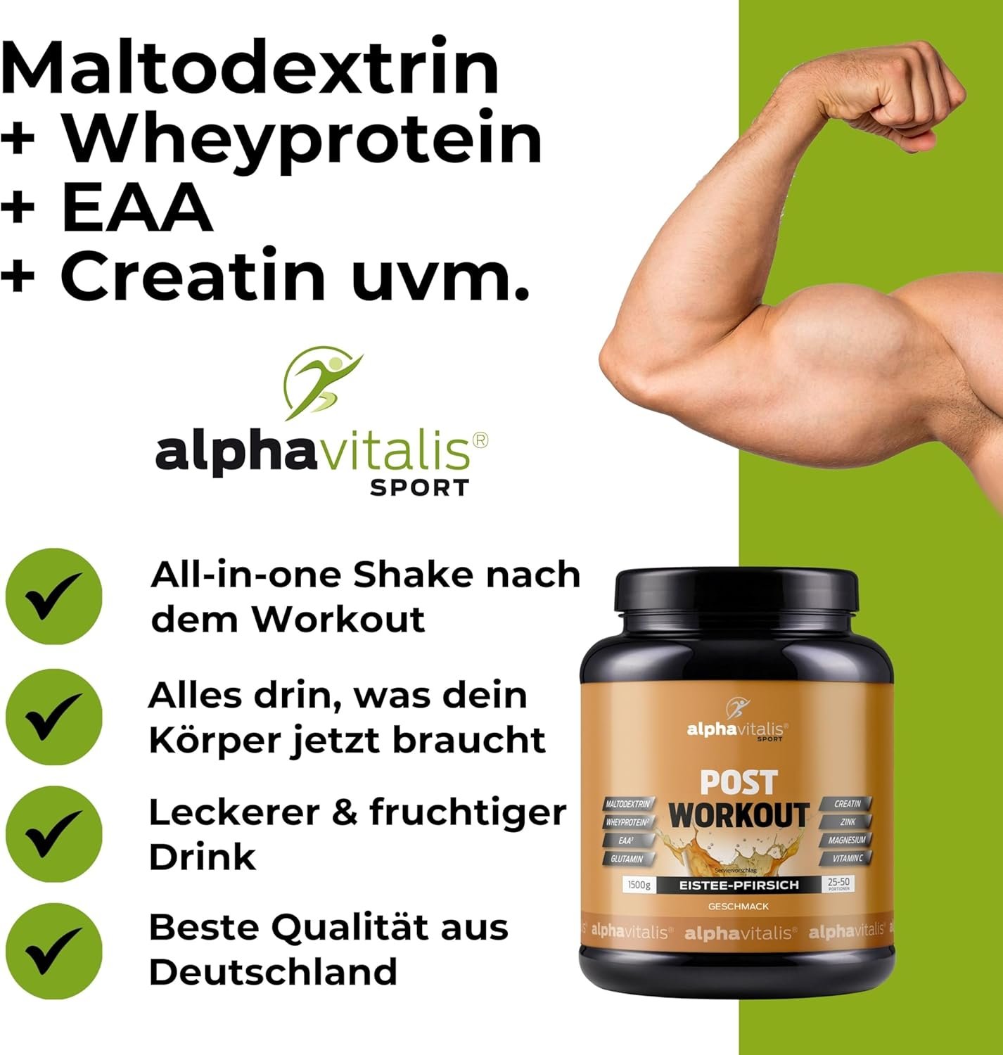 81EOz6Id7WL._AC_SL1500_ 1500 g Post Workout Shake Eistee Pfirsich – mit EAA, Whey & Creatin | Alphavitalis