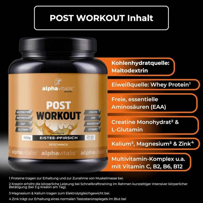 1500 g Post Workout Shake Eistee Pfirsich – mit EAA, Whey & Creatin | Alphavitalis