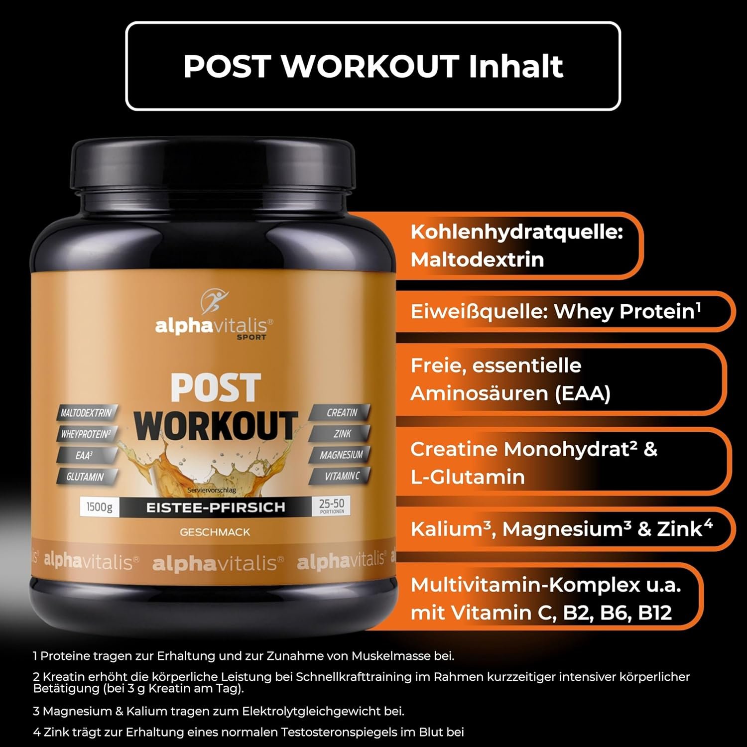 81ESNmY9s7L._AC_SL1500_ 1500 g Post Workout Shake Eistee Pfirsich – mit EAA, Whey & Creatin | Alphavitalis