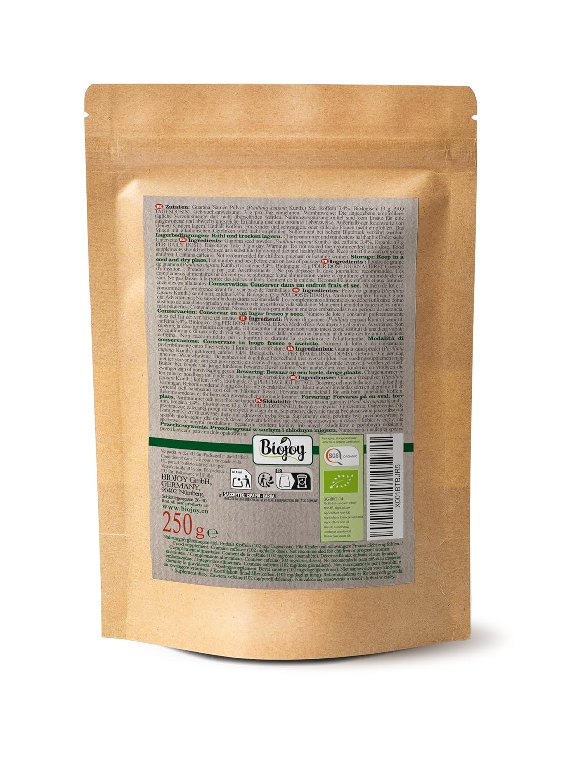 250g Guarana Pulver Bio – naturrein & koffeinhaltig | Biojoy