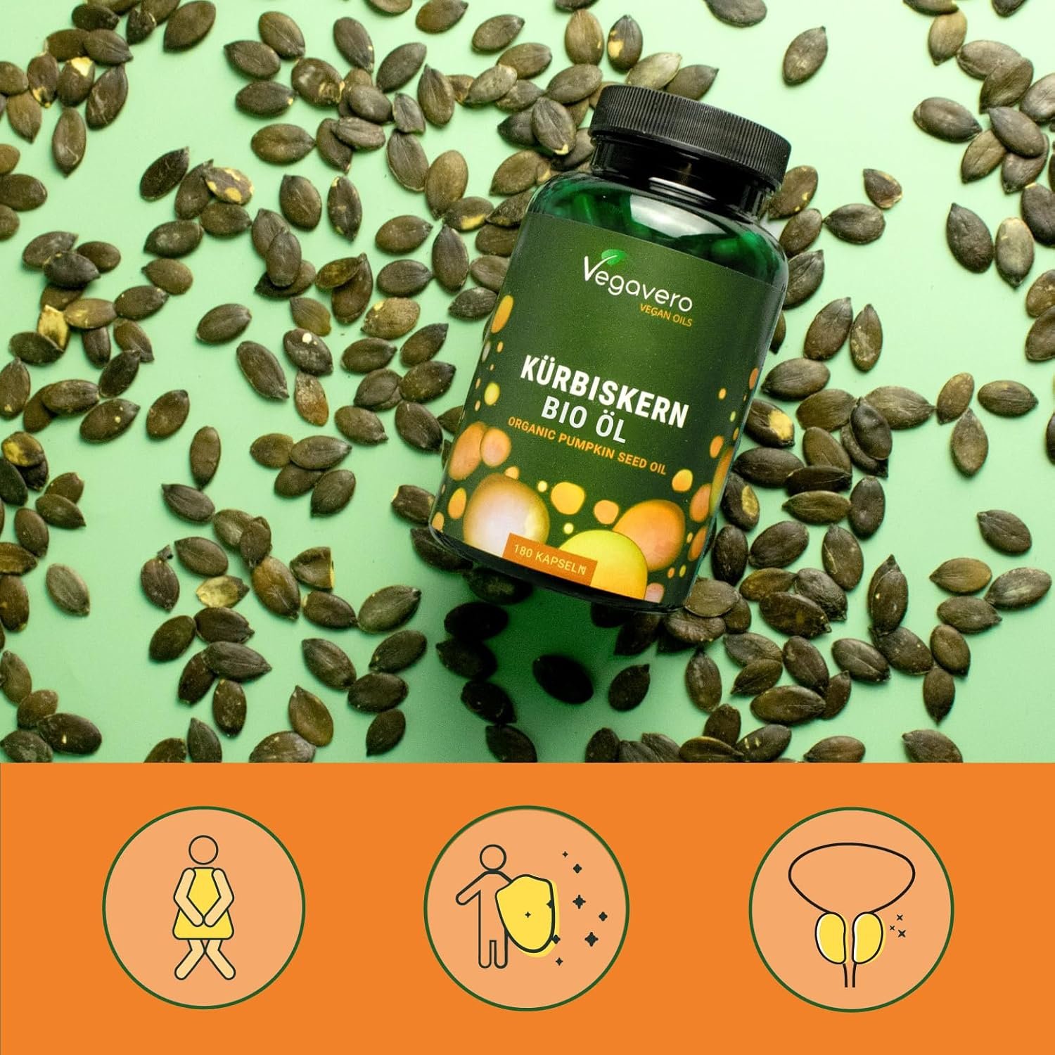 180 Kürbiskernöl Kapseln Bio – kaltgepresst & vegan ohne Zusätze | Vegavero