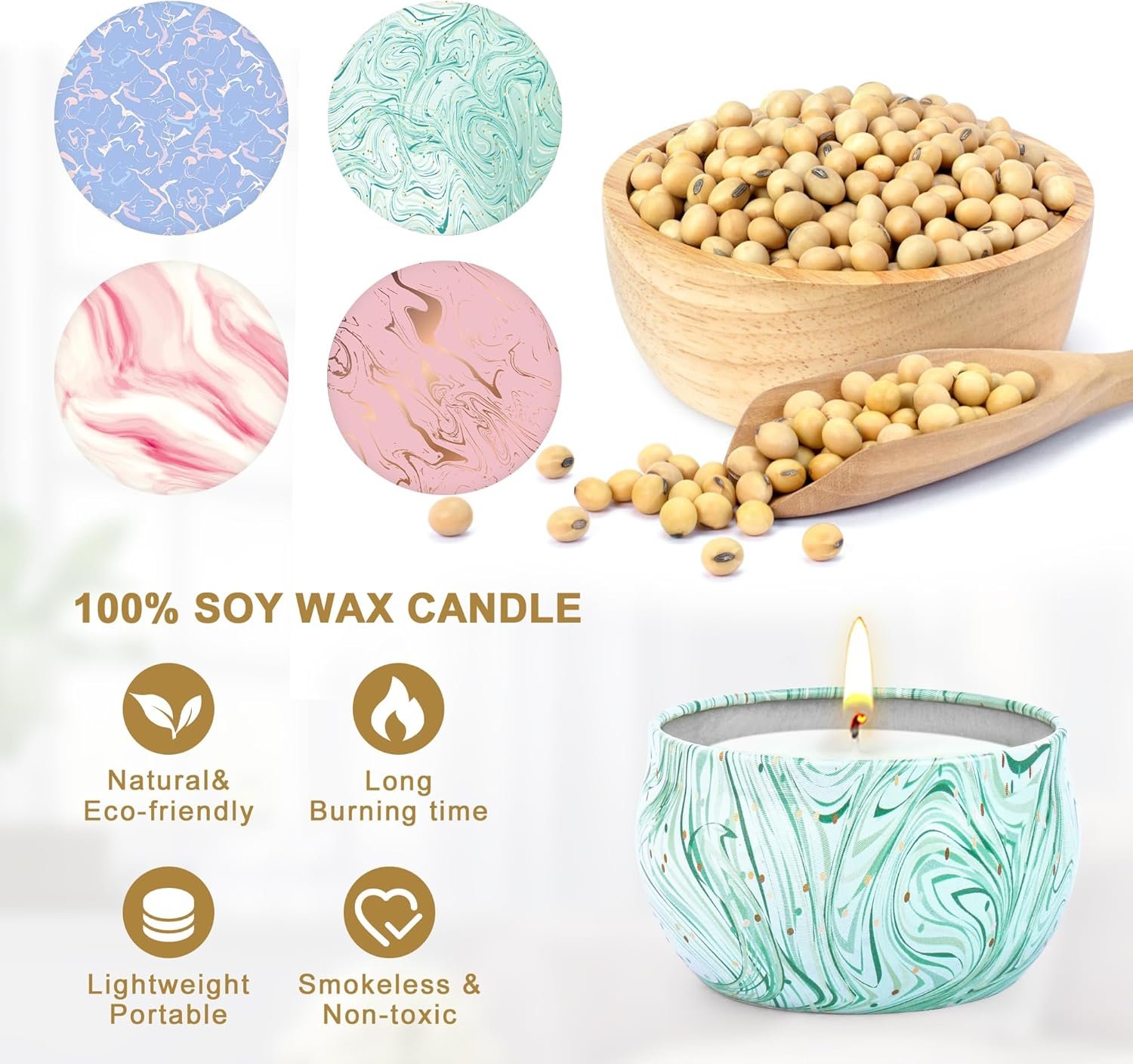 4er Pack Duftkerzen Geschenkset – Aromatherapie Kerzen aus Sojawachs zum Stressabbau | Ldumoduw