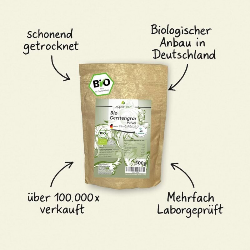 500g Gerstengras Pulver Bio – Rohkostqualität aus Bayern | Superkost
