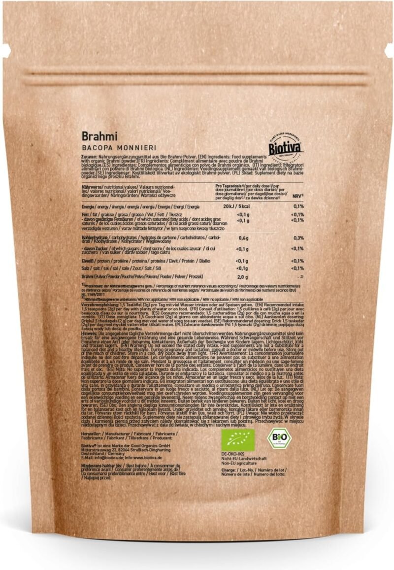 250g Brahmi Bio Pulver fein gemahlen ayurvedisch vegan | Biotiva