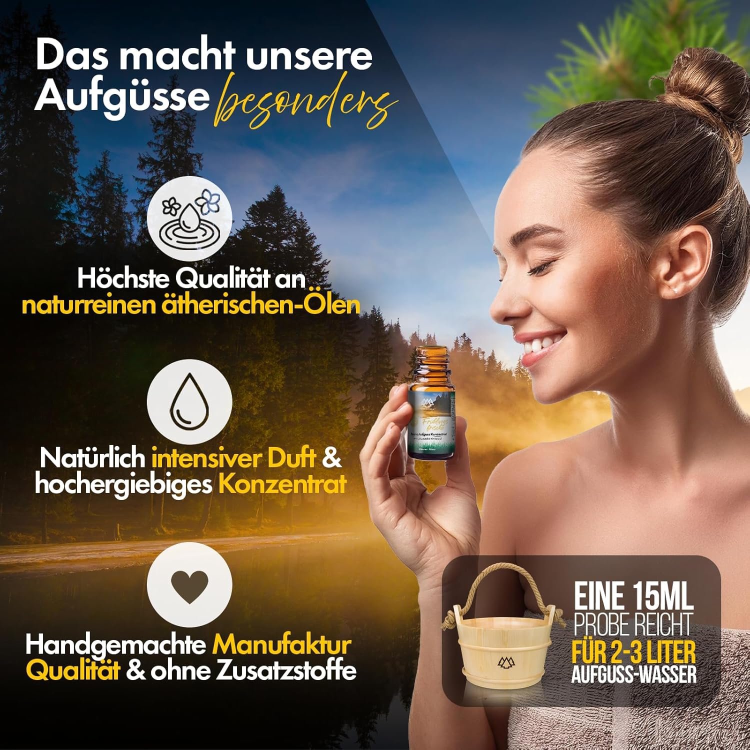 Saunaaufguss Discovery Box 24x15ml | 24 naturreine ätherische Öle für dein Saunaerlebnis | NORDHOLZ