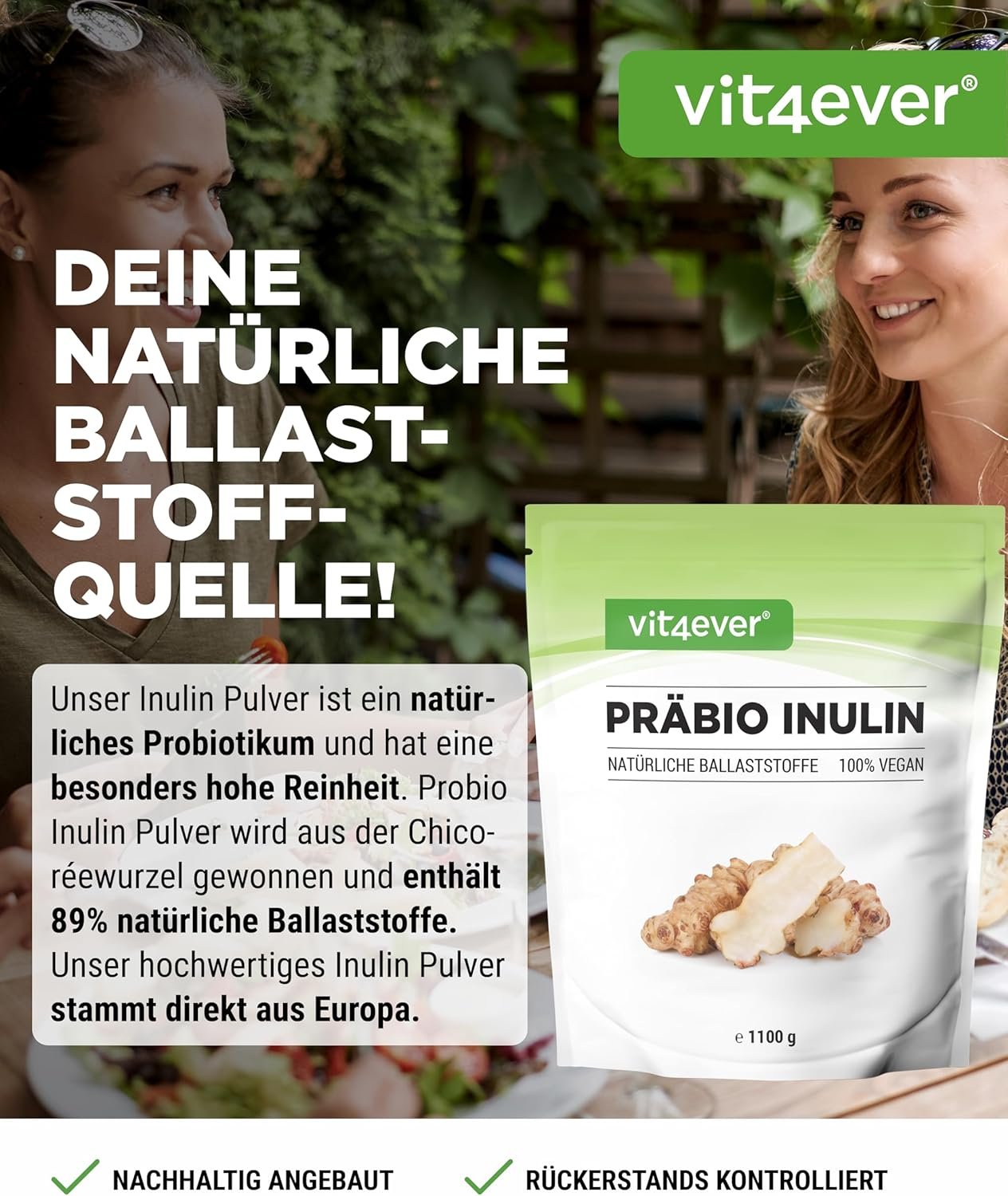 1100g Präbio Inulin Pulver – ballaststoffreich aus Chicorée-Wurzel | Vit4ever