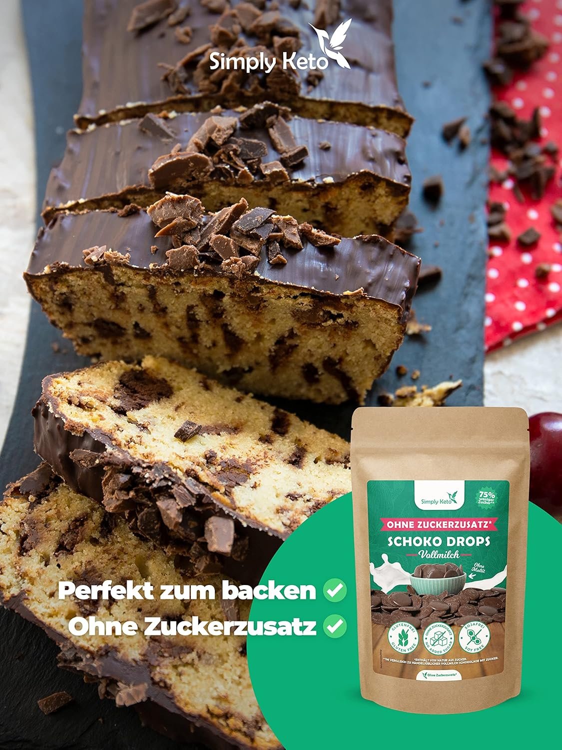 200g Vollmilch Schokodrops ohne Zucker | Ideal für Low-Carb & Keto | Simply Keto