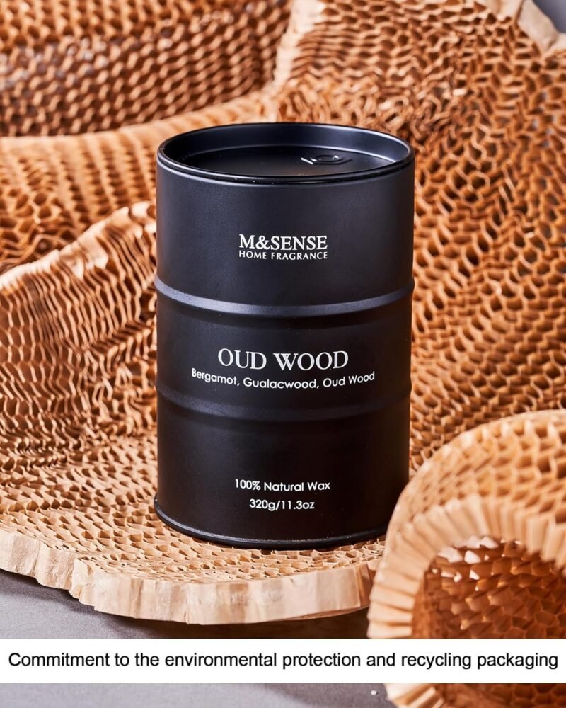 Oud Holz Duftkerze 320g | Natürliche Sojawachskerze mit 70h Brenndauer | M&SENSE