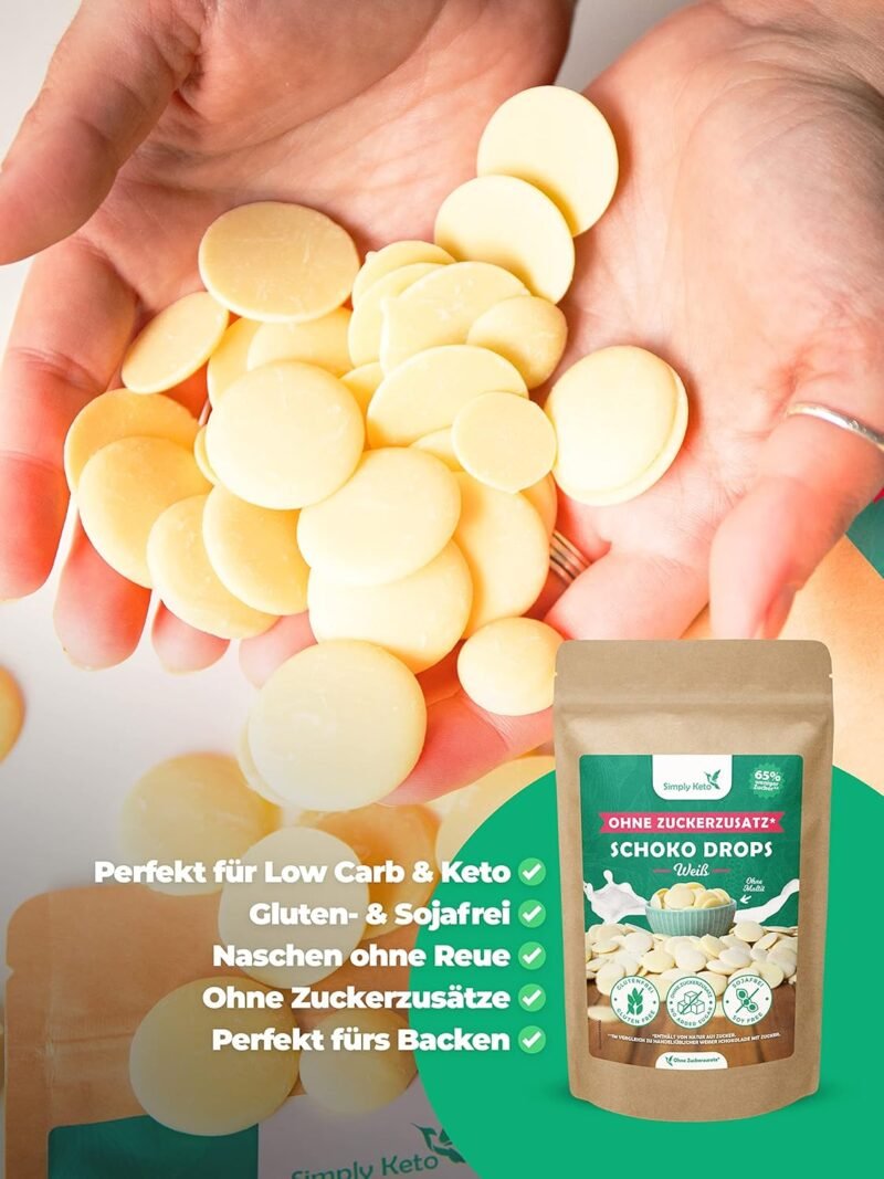 200g Weiße Schokodrops ohne Zuckerzusatz | Simply Keto