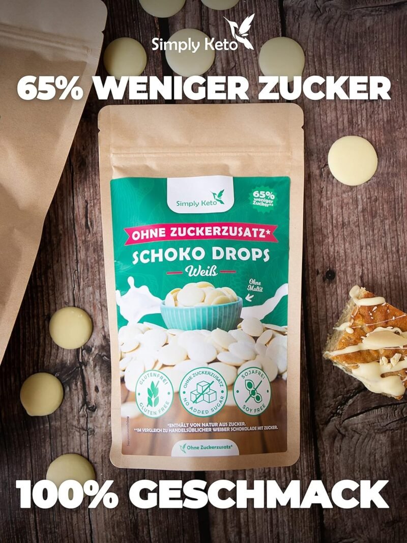 200g Weiße Schokodrops ohne Zuckerzusatz | Simply Keto