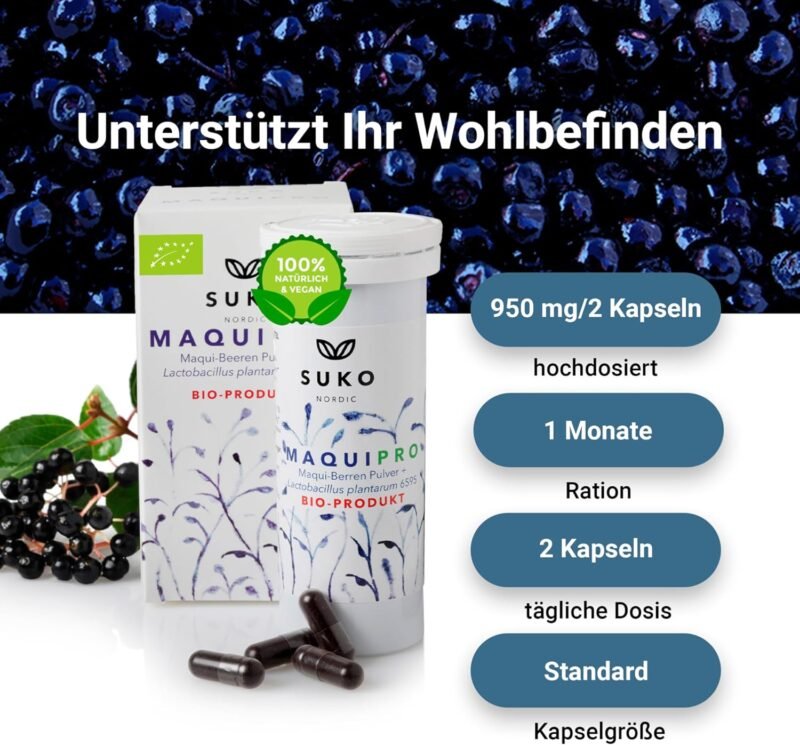 60 Synbiotikum Kapseln mit Maquibeeren – Probiotika & Präbiotika, bio & vegan | SUKO