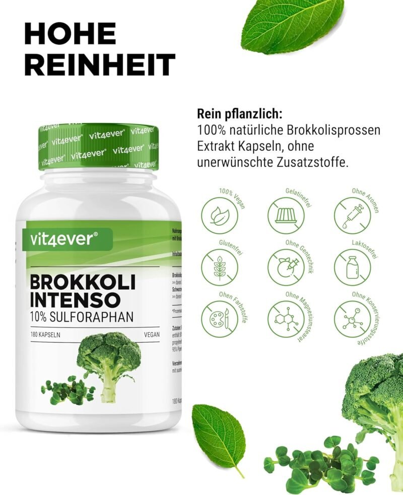 180 Kapseln Brokkoli Extrakt Kapseln hochdosiert mit 10 % Sulforaphan | Vit4ever