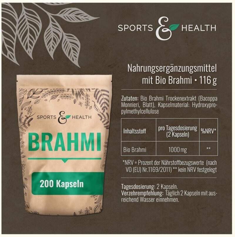 200 Kapseln Bio Brahmi Kapseln perfekt dosiert vegan ayurvedisch | CDF Sports & Health