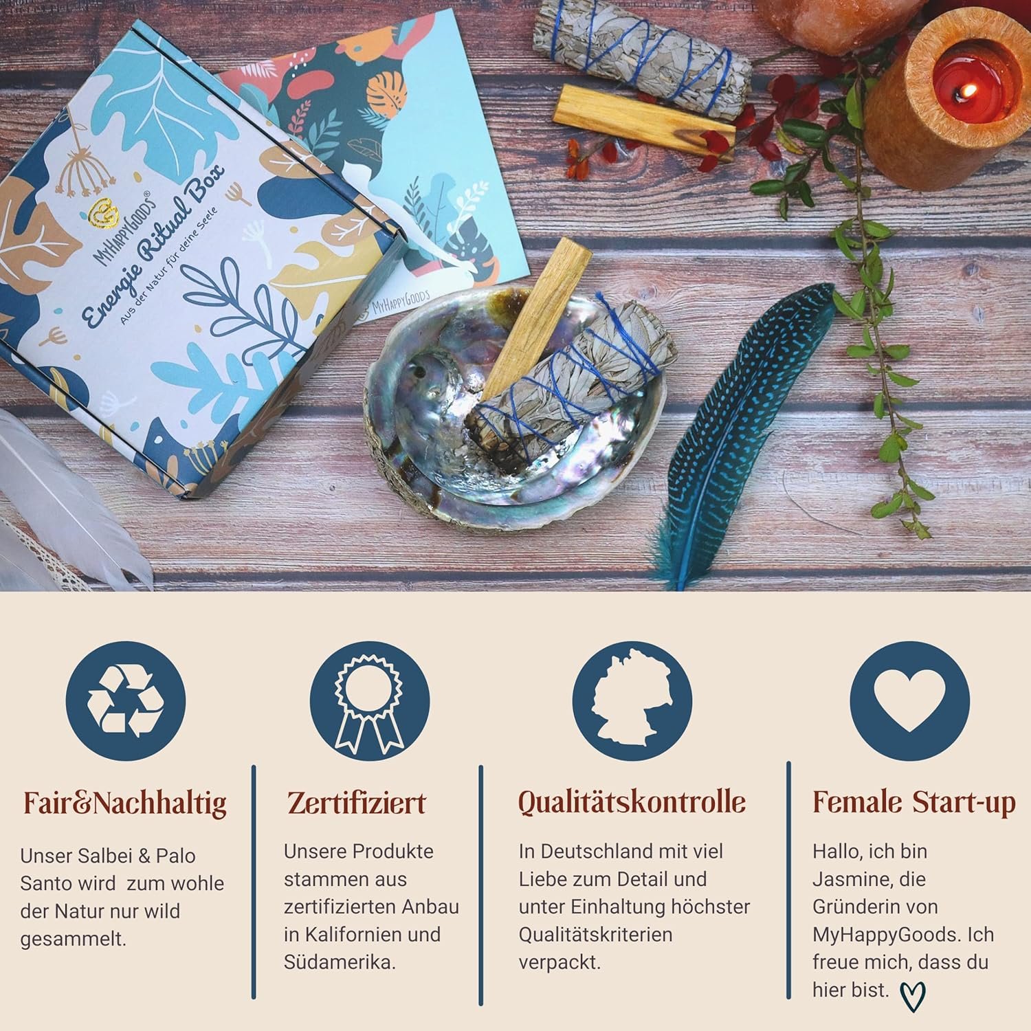 Räucherset Weißer Salbei – inkl. Palo Santo, Muschel & Anleitung | MyHappyGoods